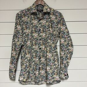 Jared Lang Herringbone/Floral Print Button Front Shirt